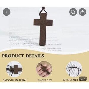 Natural Wooden Cross Necklace for Men&Woman, Crucifix 1x2 Inches With 18” Rope.